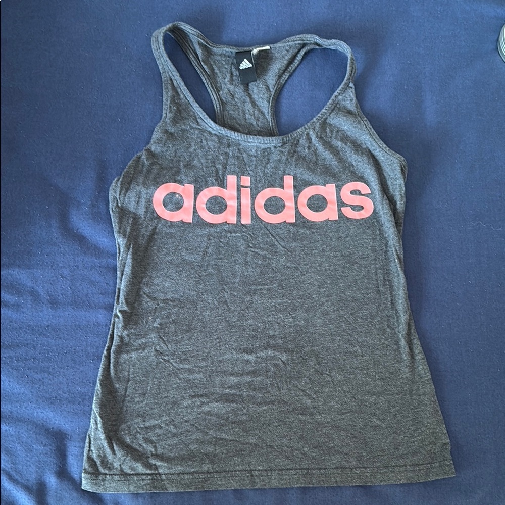 Adidas Charcoal Tank with Coral Logo